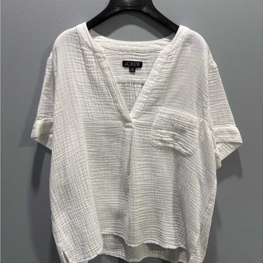 J. Crew Women's Cream Textured V-Neck Blouse